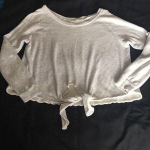 Grey Tie Front Sweater Crewneck